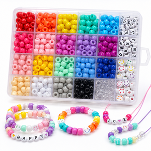 Kit de <span class=keywords><strong>perles</strong></span> DIY pour la fabrication de bijoux : 24 compartiments de <span class=keywords><strong>perles</strong></span> ton sur ton avec <span class=keywords><strong>lettres</strong></span> de l'alphabet et <span class=keywords><strong>perles</strong></span> smiley pour bracelets - Product Image 1