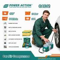 Compresseur d'air portable pour voiture PowerAction CAC12 12V, 10 bars, 90 L/min, gonfleur de pneus avec lumière LED et 15 accessoires