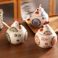Pot à épices en céramique créatif, mignon et minimaliste, résistant à l'humidité, avec couvercle et cuillère, pour la maison et la cuisine