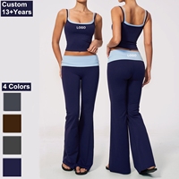 Ensembles d'entraînement deux pièces personnalisables avec logo pour femmes : débardeur dos nageur doux et pantalon de yoga taille haute à jambes larges assorti – Tenues de Pilates