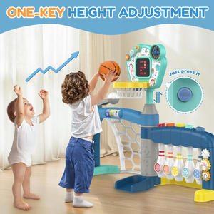 Jouets sportifs pour enfants 5-en-1 : <span class=keywords><strong>Panier</strong></span> de <span class=keywords><strong>basket</strong></span>, football, bowling, baseball, golf – Centre d'activités pour tout-petits et bébés - Product Image 5