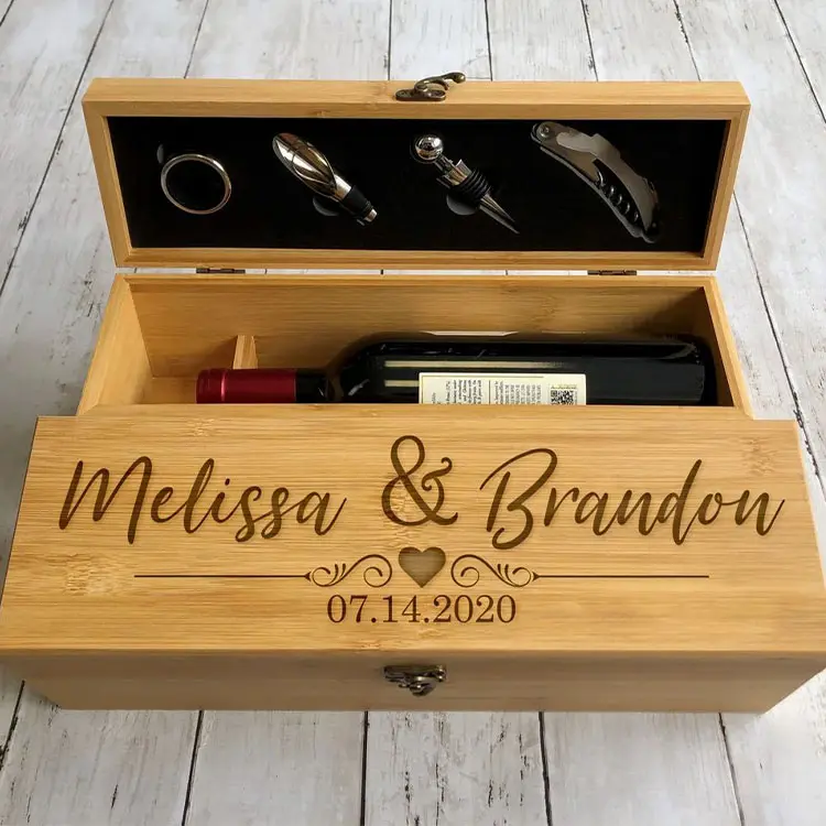 Wedding Gift Engraved Wine Opener Box Personalized Wooden Wine Box Gift Set for Couple