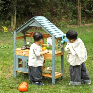 Ensemble de <span class=keywords><strong>jeu</strong></span> de cuisine en bois pour jardin extérieur, type maison de terre, Montessori, pour jeux d'imitation et de cuisine, avec cuisinière, robinet, support à fleurs et rangement - Product Image 4