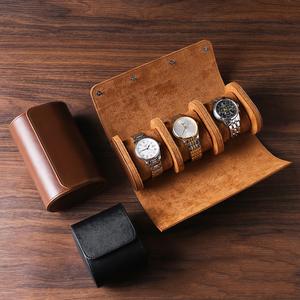 Boîtes de Rangement en Cuir PU Artisanales pour Montres Connectées à 3 Emplacements avec Fenêtre en Verre, Étuis de <span class=keywords><strong>Voyage</strong></span> en Rouleau pour Montres, Vente en Gros - Product Image 1