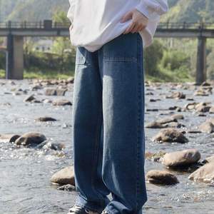 جينز رجالي بتصميم كلاسيكي مستقيم الساق متوسط الغسيل بخصر متوسط وبنطلون فضفاض بتدرج لوني على الطراز الأوروبي والأمريكي للربيع - Product Image 1