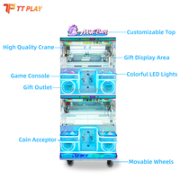 Machine à griffes d'arcade en métal et plastique, avec accepteur de pièces, pour 4 joueurs, modèle de table, pour jouets en peluche ours blancs, grue à double empilement, compatible Wi-Fi