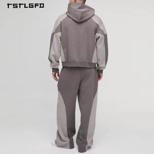 Ensemble Techwear Minimaliste Homme – Sweat à Capuche Imprimé Effet Délavé et Broderie 3D, Pantalon à Bandes Latérales en Coton Bio – Qualité Supérieure Décontracté 2 Pièces - Product Image 4