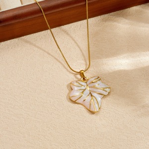 Stainless Steel Leaf Pendant Necklace Gold Plated White Enamel Plant Design Daily Wear Gift Jewelry Clavicle Chain - Product Image 3