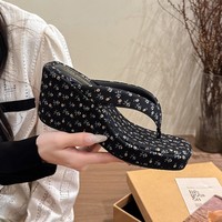 Sandales à talon compensé imprimé léopard floral, nouveau style d'été polyvalent pour l'extérieur, tongs à clipser pour femmes