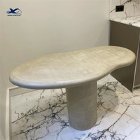 Extérieur luxe maison ovale moderne coofee table salon table à thé ronde pierre sculptée ronde travertin table basse