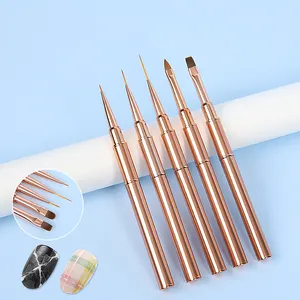 Popular Double Side Rose Gold Handle Fine Liner Gel 3D Nail Art Brush With Own Logo
