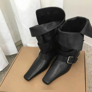 Botines Cortos de Tacón Grueso Antideslizantes con Punta Cuadrada y Cuello Plegable de Diseño Exclusivo Estilo Coreano 2026 para Mujer - Product Image 1