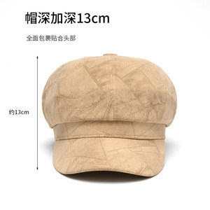 Casquette de rue tendance pour femme, automne-hiver, style britannique, octogonale, en PU rayé, style journaliste, nouvelle casquette à large bord, beret tendance - Product Image 4