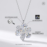 Collier Pendentif Fleur Minimaliste en Argent Sterling 925 Kirin avec Moissanite Taille Poire, Plaqué Rhodium, Bijoux en Grappe OEM ODM