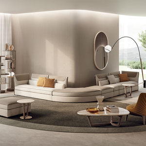 Meubles de salon italiens modernes en cuir véritable gris, canapé d'angle incurvé surdimensionné de luxe VF-SF-04-CLIVIO en cuir italien - Product Image 4