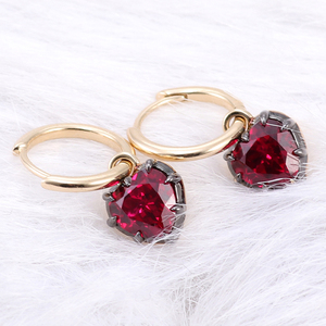 Boucles d'oreilles pendantes en or jaune 18K 14K 10K avec rubis de sang de pigeon cultivé en laboratoire, bijoux fantaisie, ensemble de boucles d'oreilles créoles pour femmes - Product Image 1