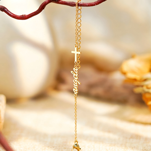Cavigliera Personalizzata con Nome, Placcata in Oro 18K, Acciaio Inossidabile, Targhetta Personalizzata con Ciondolo a Croce, Catena a Cavo, Gioiello Regalo <span class=keywords><strong>per</strong></span> Donne - Product Image 6