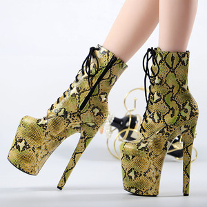 Chaussures à talons PU pour femme, talons de 20 cm, motif serpent, chaussures de pole dance, plateformes, talons de strip-teaseuse, bottines pour femme - Product Image 3
