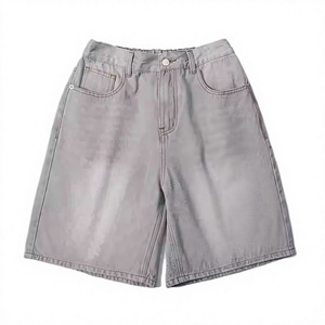 Shorts en jean gris à taille haute et coupe droite pour homme, en coton, décontractés, pour l'été - Product Image 4