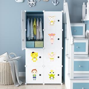 זול נייד ארון צעצועי בגדי תינוק אחסון ארון עם קריקטורה מדבקות ילדים ארון פלסטיק - Product Image 5