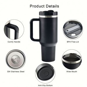 Gobelet isotherme personnalisé de 40 oz en acier inoxydable à double paroi, tasse à café isolée sous vide de 40 oz, tasse de voyage pour voiture avec poignée et couvercle à paille - Product Image 3