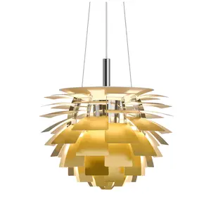 Lustre LED nordique moderne pour décoration intérieure Lampe à suspension en aluminium, cuivre, artichaut pour salon