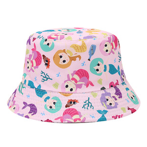 2025 chico Kawaii lindo 54cm 3-8 años niños niñas colorido dibujos animados sirena pez estampado verano viaje sol playa pescador cubo sombrero - Product Image 3