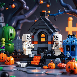 Halloween Haunted House <b>Building</b> <b>Blocks</b> <b>Set</b> For Kids 4-7 Years Old Fantasy Construction Toy With Lights And Decorations - Product Image 4