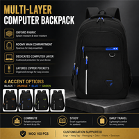 Sac à dos pour ordinateur portable OEM personnalisé grande capacité avec rangements multicouches et tissu Oxford pour les trajets quotidiens, les études et les voyages