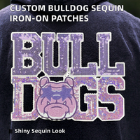 Patch thermocollant personnalisé brodé, écologique, à sequins et paillettes, motif bouledogue, pour vêtements et sport, vente en gros