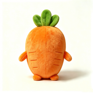 Peluche de carotte ronde et dodue, orange, avec feuille verte sur le dessus et lignes texturées brodées, douce et moelleuse au toucher. - Product Image 5