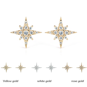 Pendientes de Lujo con Diamantes en Forma de Estrella, Oro Sólido de 18K, Corte Brillante Redondo, Engaste de Garra, para Uso Diario de Mujer, Oro Rosa - Product Image 1