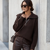Pull décontracté personnalisé pour femme, col à revers, couleur unie, tricoté, épais et chaud pour l'hiver