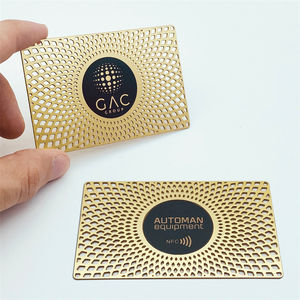Cartes de visite personnalisées en forme de logo avec coins arrondis, gravure brillante de luxe, aluminium, or, métal inoxydable - Product Image 1