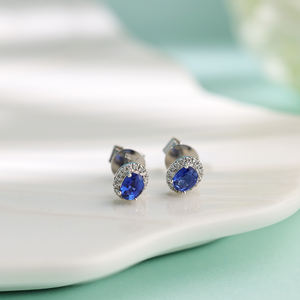 Pendientes de Zafiro Ovalados Hechos a Mano de Lujo, Oro Sólido de 18K, Regalo para Mujer, Boda, Compromiso, Fiesta - Product Image 4