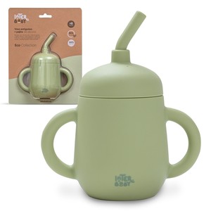 Tazza Anti-gocciolamento verde oliva con paglia di Silicone Logo personalizzato Snack e tazza di allenamento per il bambino - Product Image 1