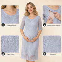 Robe de maternité élégante en dentelle pour femme enceinte, mi-longue, à manches mi-longues, pour allaitement, vente en gros