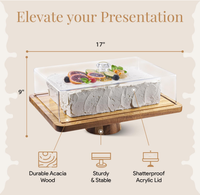 Plateau de service rectangulaire en bois d'acacia écologique, style américain, pour gâteaux, cupcakes, desserts, avec couvercle en acrylique