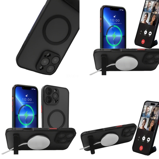 Slim Magnetic Translucent Phone Case with Kickstand for iPhone 11 12 13 14 15 16 Pro Max 17 Air Plus Cover, Durable Mobile Cover