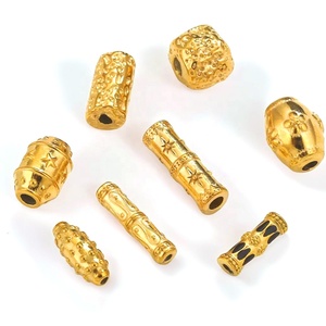Cuentas de Tubo Grabadas |   Espaciador de Acero Inoxidable Chapado en Oro PVD de 18K con Diseño de Girasol y Estrella para Fabricación de Joyería DIY Aceworks ACS193 - Product Image 2
