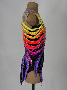 Coloré diamant imprimé sans manches col rond <span class=keywords><strong>gymnastique</strong></span> <span class=keywords><strong>rythmique</strong></span> <span class=keywords><strong>justaucorps</strong></span> filles scène porter jupe danse Performance robe - Product Image 4