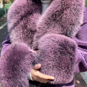 Black Friday Sale QC21157 Sheep Shearling Chaqueta pesada de lana esponjosa Abrigo largo de lana de lujo para <span class=keywords><strong>mujer</strong></span> con piel de zorro real - Product Image 2