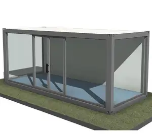Prefabricadas portátil contenedor mostrar habitación y sala de reunión con pared de vidrio y terraza
