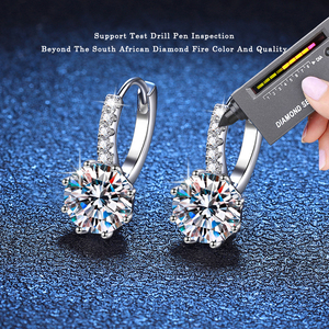 GE137 Juego de Aretes de Lujo en Plata de Ley 925, Joyería Fina, Aretes de Aro con Moissanita de 2 Quilates, Color D, VVS, para Mujer, Regalo de Boda - Product Image 2