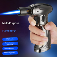 Briquet torche à flamme bleue réglable, moderne et créatif, rechargeable au butane, coupe-vent, portable pour barbecue, cigarette, cigare, camping