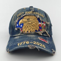 Gorra de Béisbol de 6 Paneles de PVC Bordada, Estilo Vintage Desgastado, con Visera de Pico de Pato, Edición 250 Aniversario de Estados Unidos, Ajustable