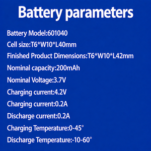 แบตเตอรี่ LiFePO4 601040 3.2V 200mAh แบตเตอรี่ลิเธียมไอรอนฟอสเฟตแบบชาร์จได้ สำหรับอุปกรณ์อัจฉริยะ OEM ODM - Product Image 3