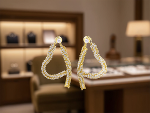 Orecchini pendenti di lusso in cristallo placcato oro per donna, gioielli da festa - Product Image 2