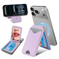 Dompet Ponsel Magnetik Dengan Cermin Rias Dompet Kulit Mag Safe Tempat Kartu untuk iPhone 18 17 16 15 14 13 dengan Penyangga yang Dapat Disesuaikan
