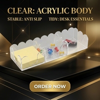 Organisateur de bureau en acrylique transparent personnalisé, bord festonné, boîte de rangement de bureau multi-compartiments